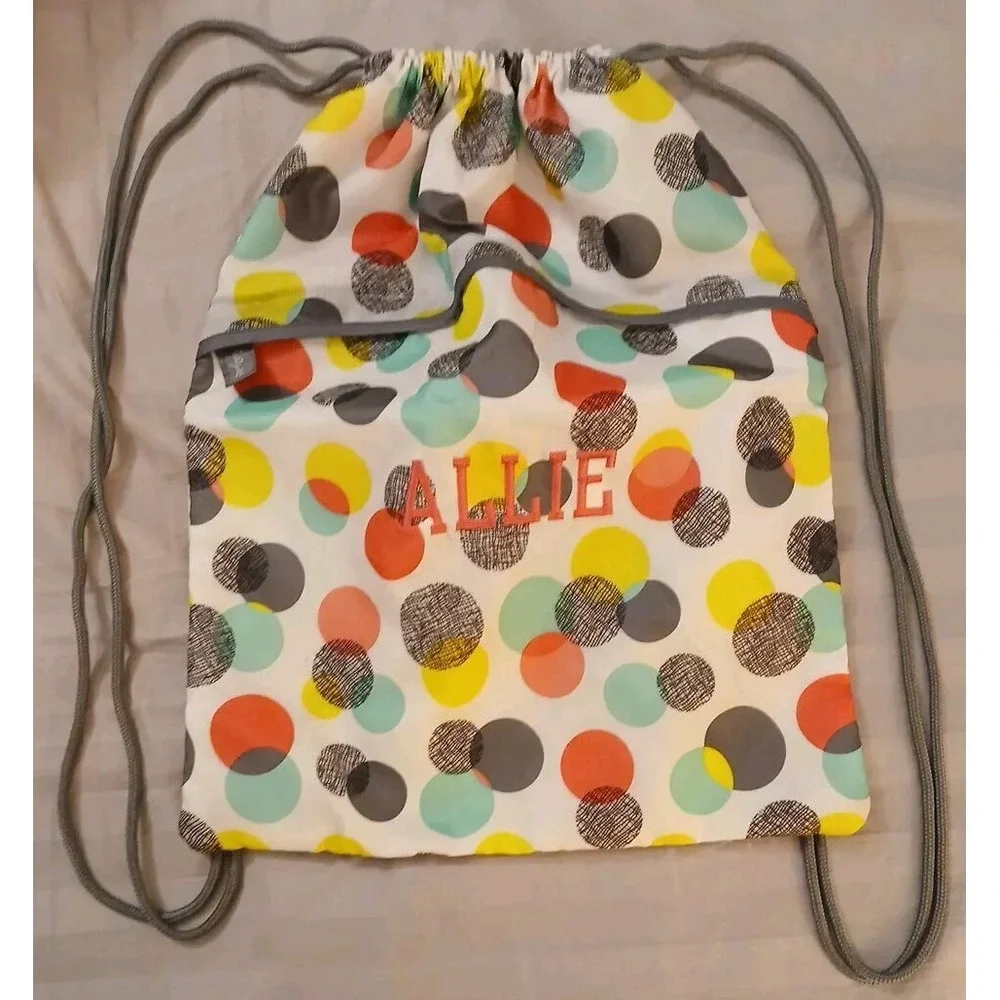 Thirty-one School Gym Bag Draw String Canvas Polka Dots Personalized‎ Name Allie